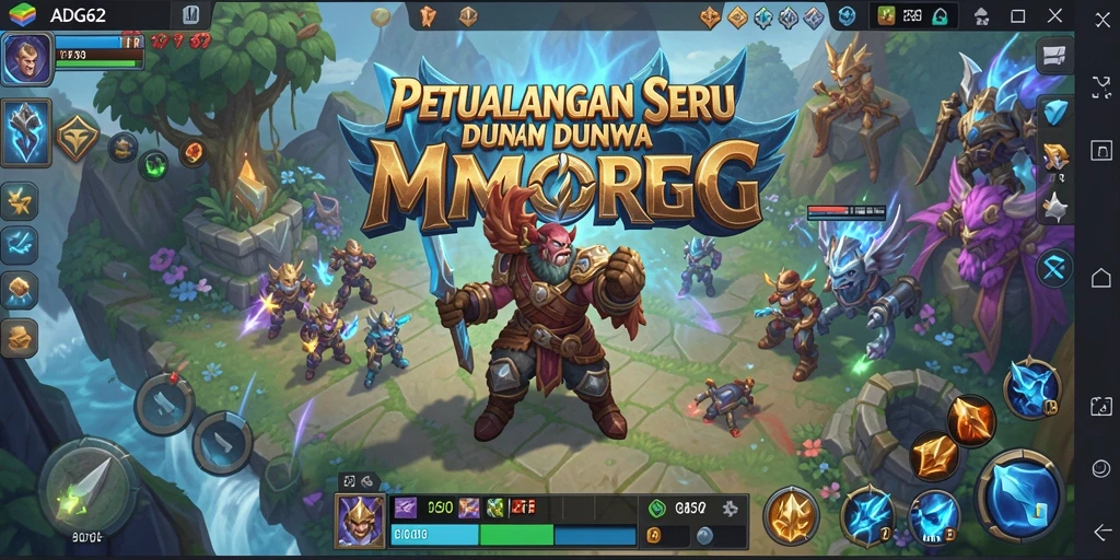 Tangkapan layar menunjukkan pertarungan epik di dunia MMORPG ADG62.