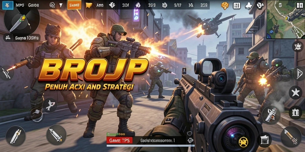 Tampilan aksi intens karakter dalam game TPS BROJP.