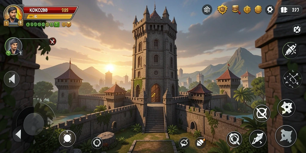 Screenshot yang menunjukkan aksi menara pertahanan dalam gameplay KOKO288.