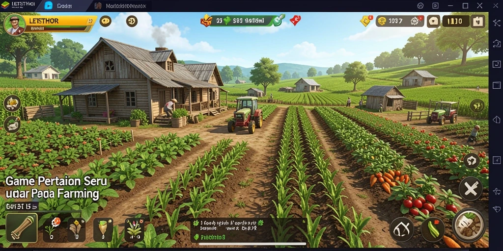 Tampilan gameplay LETSTHOR yang menampilkan proses bertani.