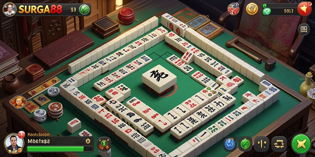 Tangkapan layar utama SURGA88 yang menunjukkan aksi permainan Mahjong yang menegangkan.